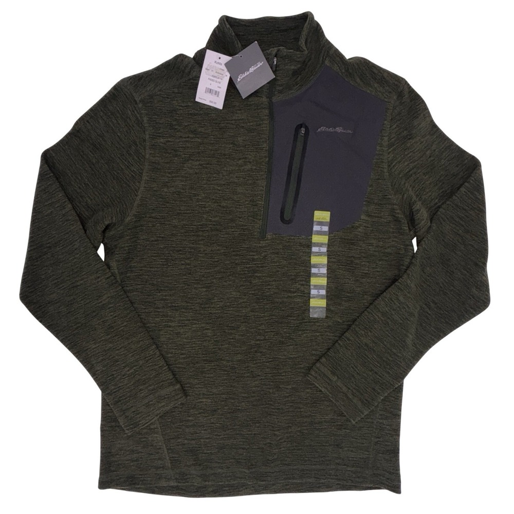 NEW Eddie Bauer Mens Quarter Zip Microfleece Pullover Small Olive Casual Outdoor